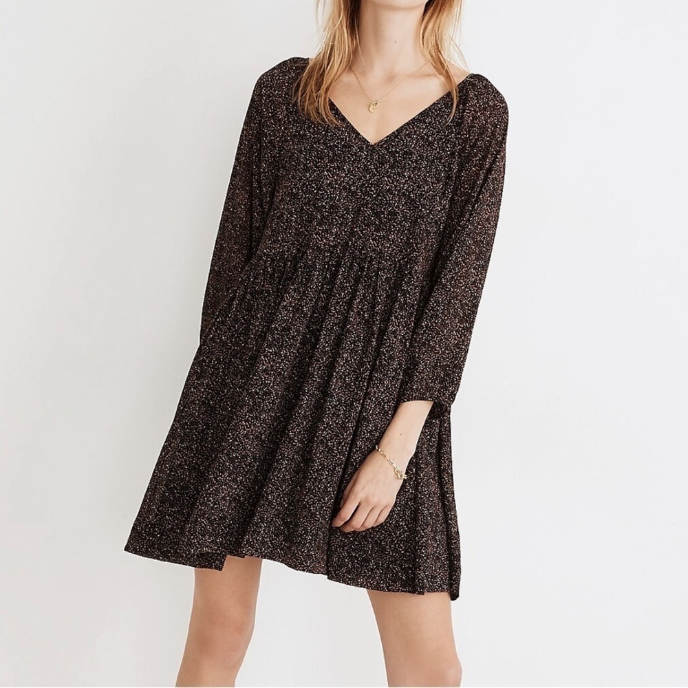 Madewell Crinkle Georgette V-Neck Babydoll Dress in Brushed Texture